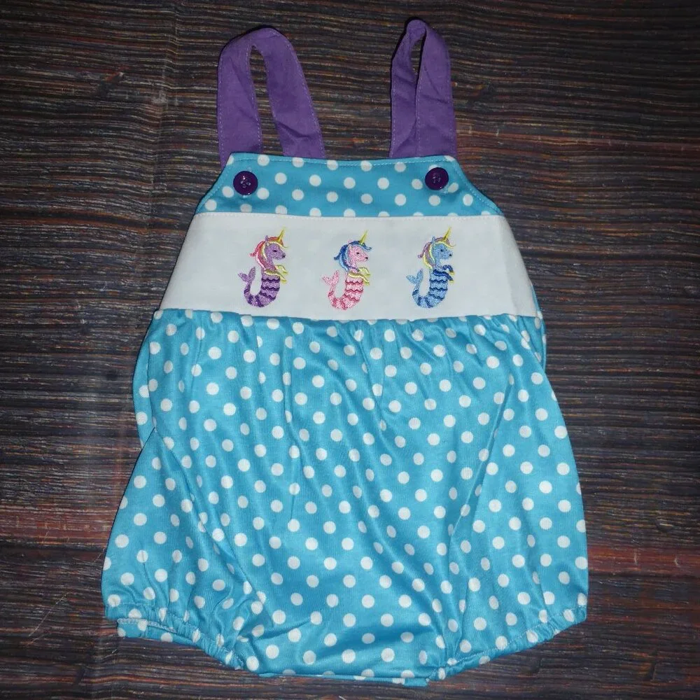 Boutique Baby Girls Seahorse Sleeveless Bubble Romper Jumpsuit